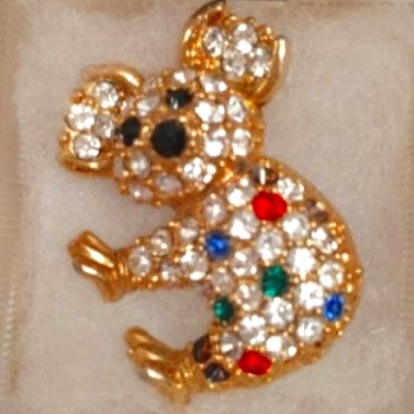 Vintage Koala Bear Pave Rhinestone Gold Tone Brooch Pin - Picture 1 of 5